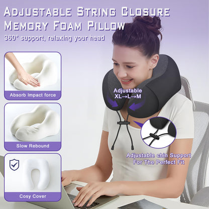 Phent zari Neck Travel Pillow, Upgraded Memory Foam Pillow for Airplane, Machine Washable, Adjustable Flight Pillow, Suitable for Sleeping Airplane, Car, Office and Home (Black)
