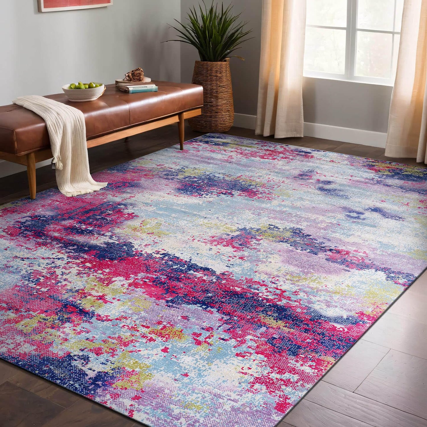 LuuL Home Non Slip Rugs 5x7 Modern Abstract Easy Silk Rubber Backing Soft Area Rug for Living Room Easy to Clean Non Shedding Kitchen for Bedroom Indoor Carpet (Lilac - Purple, 5x7)