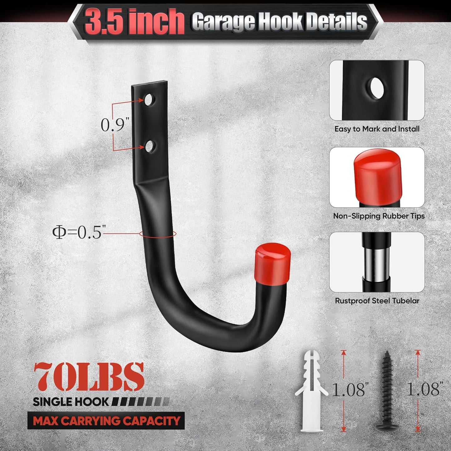 Nacial Heavy Duty Garage Hooks - 24 Pack 3.5" Wall Hooks with EVA Pads | 100LBS Capacity for Bikes, Kayaks, Ladders