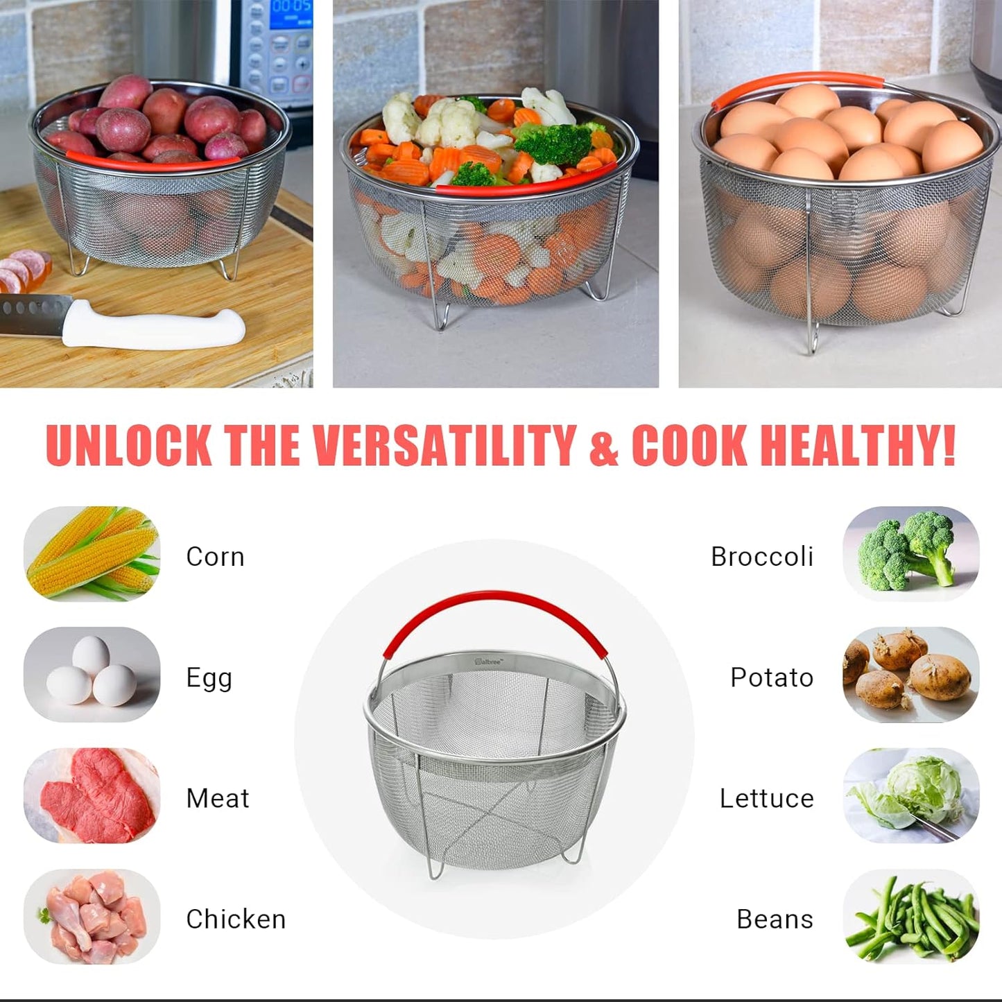 Salbree Steamer Basket - Stainless Steel Insert for 3 Qt Instant Pot | Fits 6 Qt & 8 Qt Models