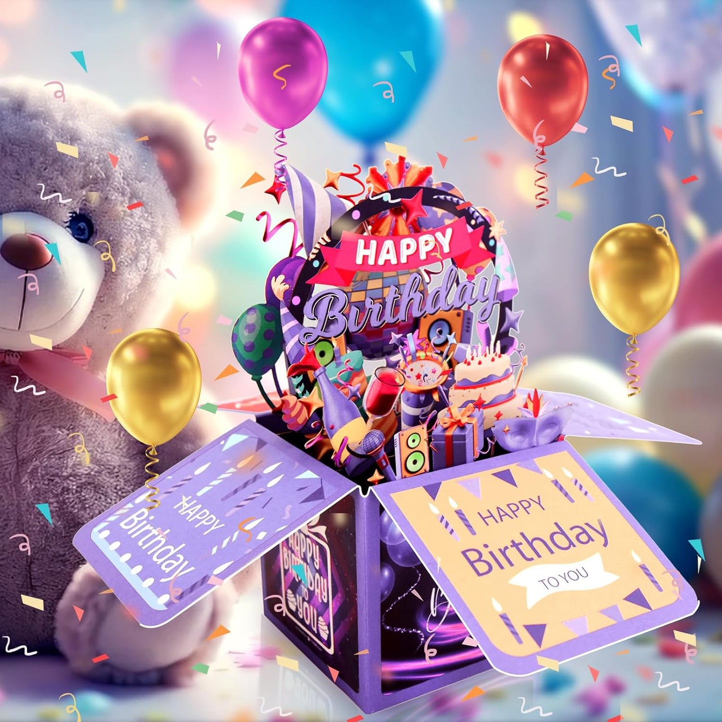 Surprise Pop Up Birthday Cards - Unique 3D Handmade Greeting Card for All Ages | Deep Purple