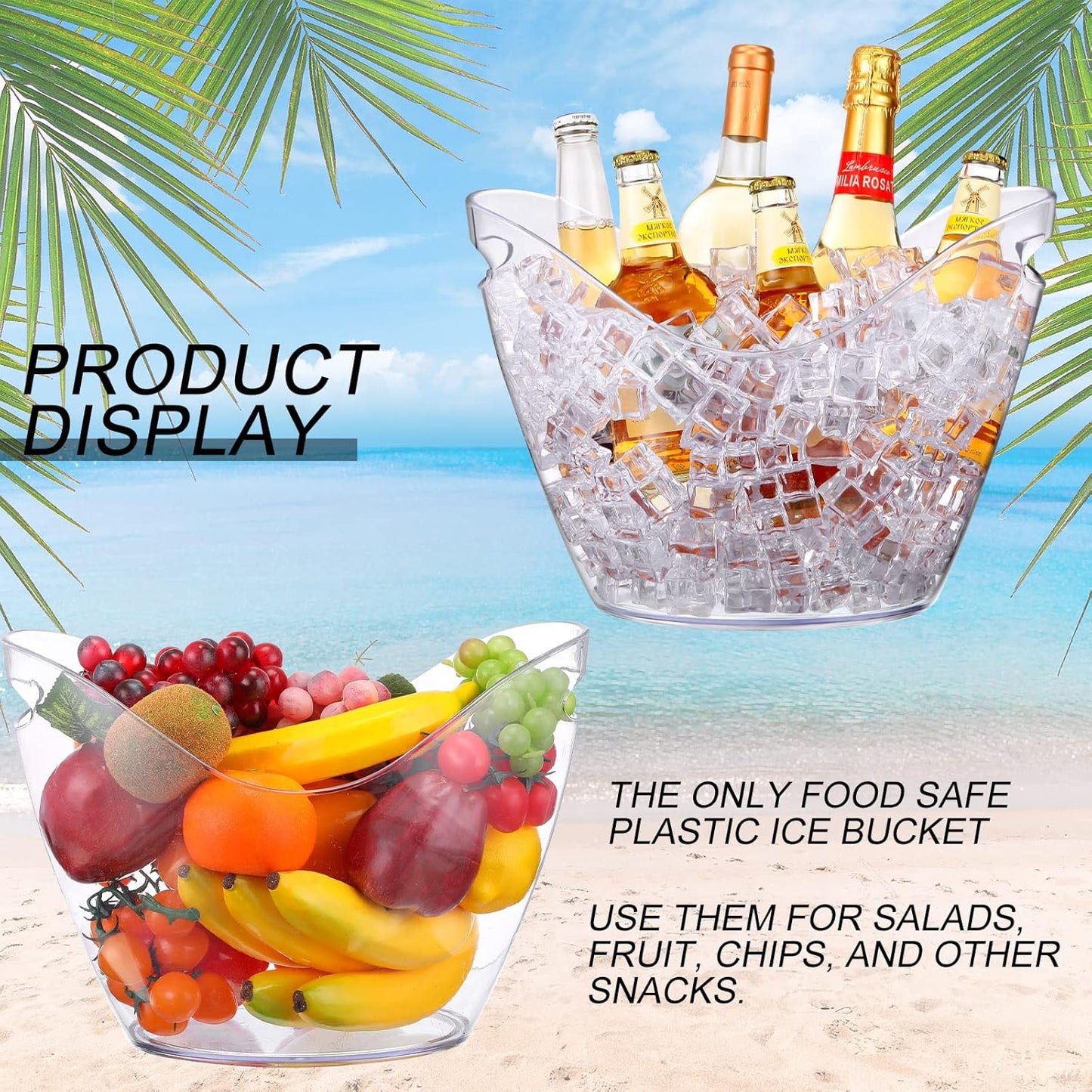 Sunnyray 4 Pack Ice Buckets Large Beer Bucket Clear Acrylic Drink Cooler Plastic Ice Beverage Tub Champagne Bottles Bucket Chiller Bin Drink Buckets for Party Barbecue Picnic Home Bar (8L)