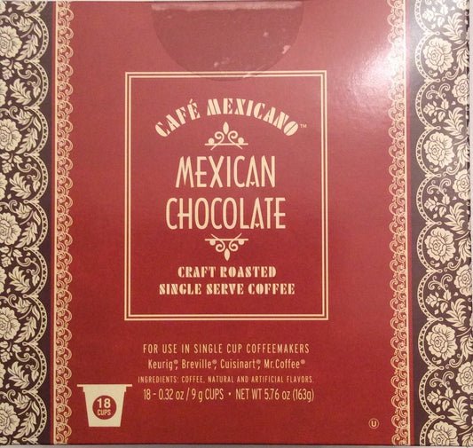 Cafe Mexicano Mexican Chocolate Craft Roasted Single Serve Coffee 18 Cups