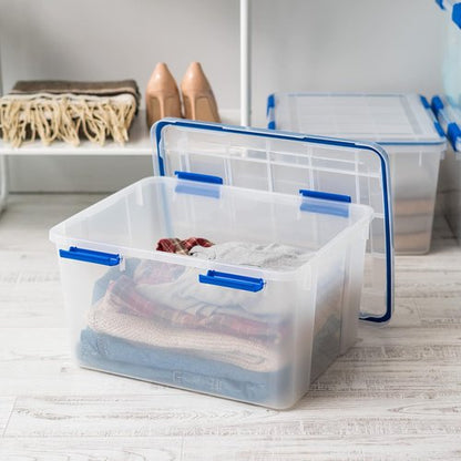 IRIS USA WeatherPro 44 Qt Storage Bins - BPA-Free Plastic with Tight Seal & Lids | Stackable Clear/Blue 2-Pack