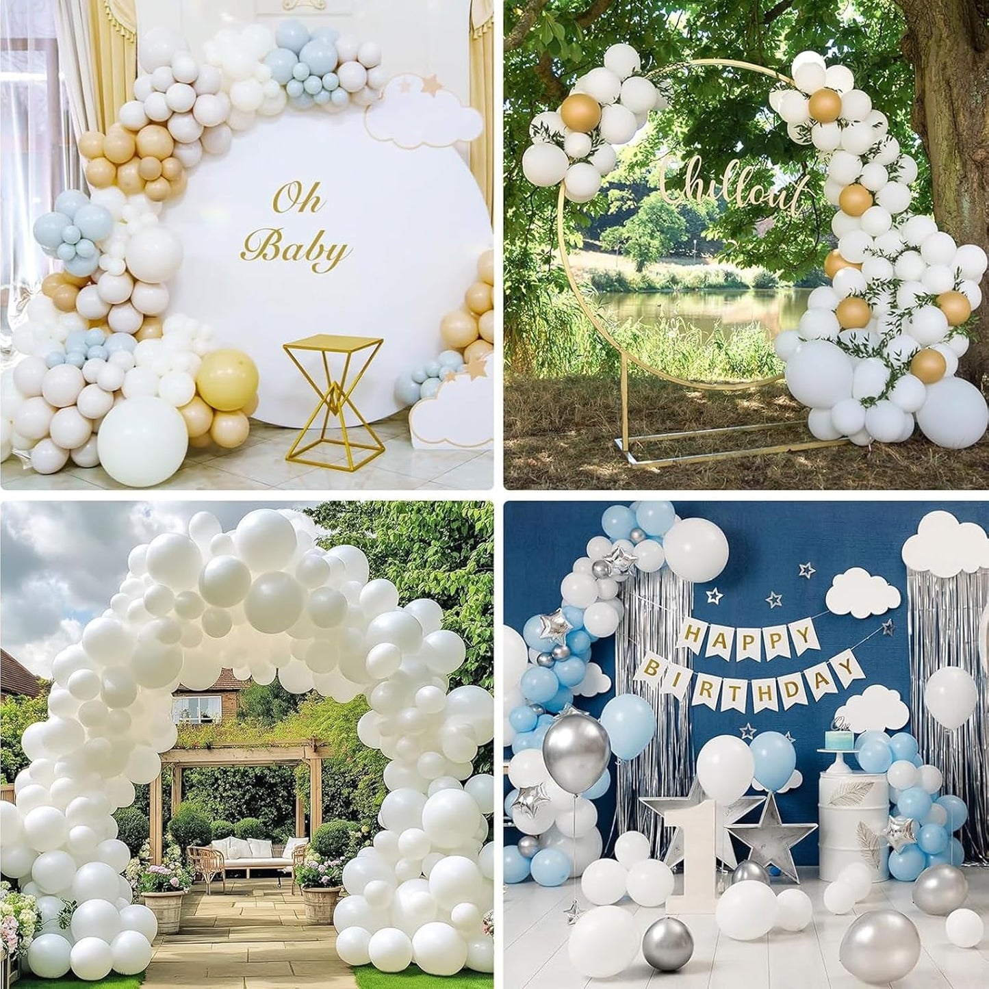 RUBFAC 154-Piece White Latex Balloon Set - Various Sizes for Birthday, Wedding & Baby Shower Decor