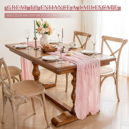 Regine Switzerland Cheesecloth Table Runner - 10 Ft Boho Rustic Sheer Decor in Dusty Pink | Perfect for Centerpieces