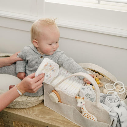 PUTSKA Baby Diaper Caddy Organizer - Stylish Nursery Storage Basket for Newborn Essentials | Large Mocha