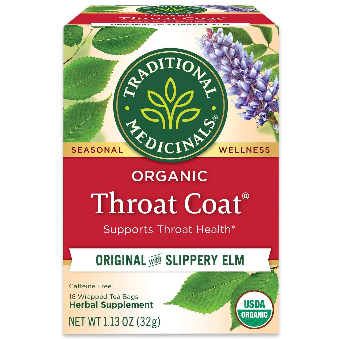 Traditional Medicinals Organic Throat Coat Herbal Wrapped Tea Bags - 16 ct