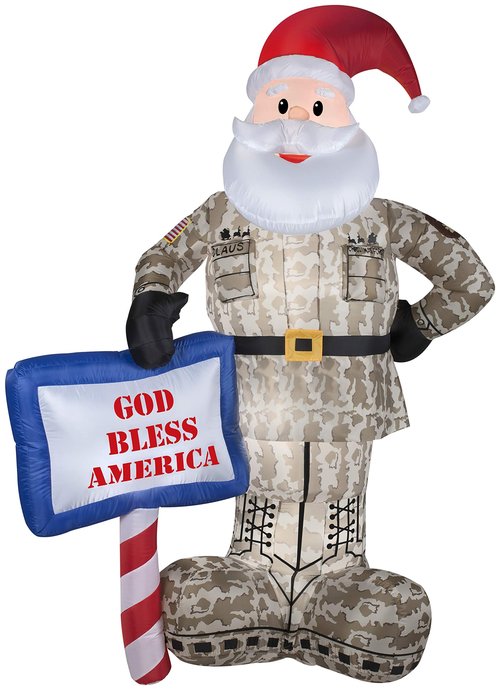 Gemmy Airblown Inflatables 89127X Military Santa with God Bless America Sign