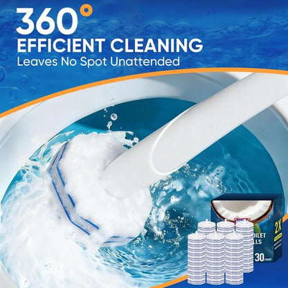 HHXI 30Ct Aromative Toilet Brush Refills, Toilet Bowl Cleaner Refills, Double-Layer Cleaning Pads Added, Compatible with Most Toilet Brushes，Blue Ocean（Patented）