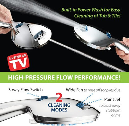AquaCare High Pressure Handheld Shower Head - 8 Modes, Anti-Clog Nozzles & 6 ft Stainless Steel Hose