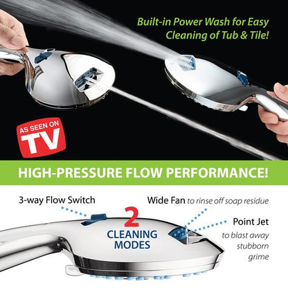 Hotel Spa AquaCare As-Seen-On-TV High Pressure 48-setting Rain & Handheld 3-way Shower Head Combo - Anti-clog Nozzles/Tub, Tile & Pet Power Wash/Extra Long 6 ft. Hose/All Chrome Finish