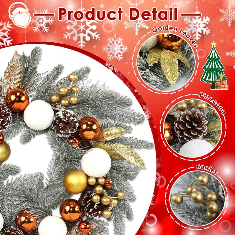 20in Christmas Front Door Wreath with Berries, Pine & Pinecones - 3rd Variation