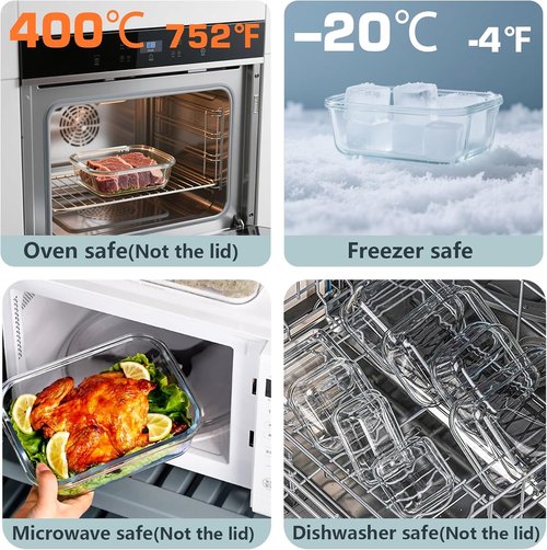 Glass Food Storage Container Set by [Brand Name] - 12 Pack Non-Toxic Borosilicate Meal Prep Containers | Microwave, Oven, Freezer Safe (Gray)