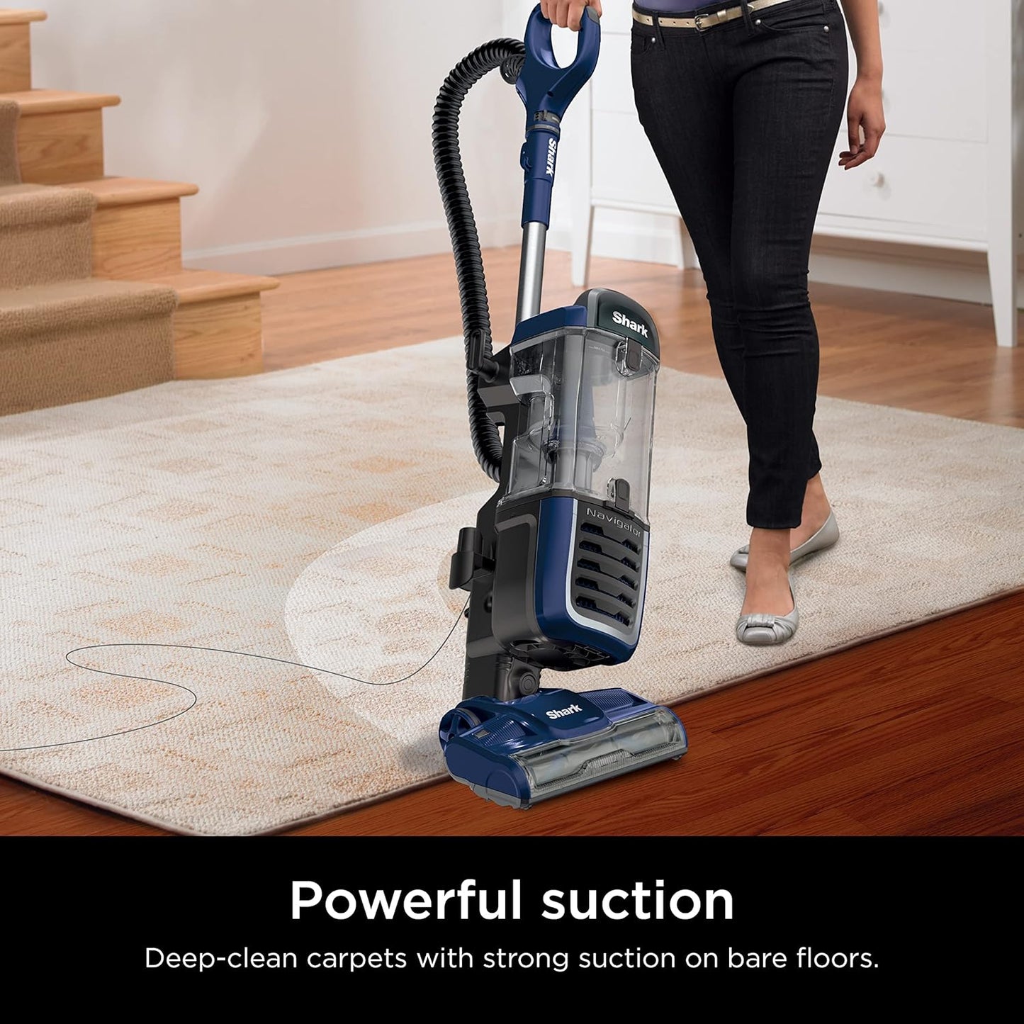 Shark NV151 Navigator Vacuum - HEPA Filtration, Swivel Steering & Pet Power Brush | Navy Multi-Surface Cleaner