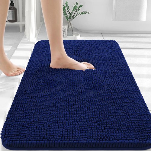 OLANLY Bathroom Rugs 35x24, Extra Soft Absorbent Chenille Bath Rugs, Rubber Backing Quick Dry, Machine Washable Bath Mats for Bathroom Floor, Tub and Shower, Home Decor Accessories, Navy