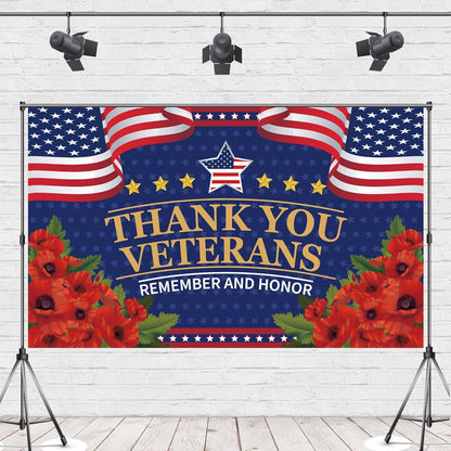 Veterans Day Decorations - Red Poppies Thank You Banner | Patriotic Fourth of July Backdrop