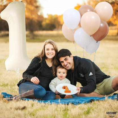 KatchOn Cream Number 1 Balloons - Giant 40 Inch for 1st Birthday Celebrations | Perfect First Decoration
