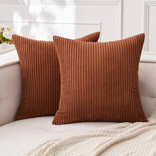 MIULEE Decorative Corduroy Throw Pillow Covers - Soft Solid Cushion Cases for Sofa | 18 x 18 Inch Dark Rust