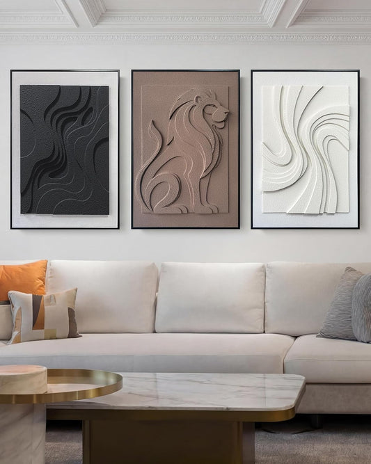 MIX3D Wall Art - 3D Textured Sandstone Set of 3 | 24x36 Inch Framed Handcrafted Artwork for Home Decor