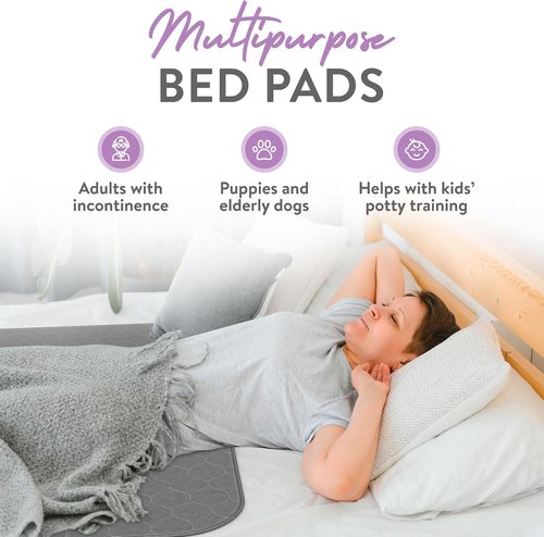 Inspire Underpads - Reusable Waterproof Incontinence Bed Pads | Stain Hiding Gray | 34" X 36" | 6 Pack