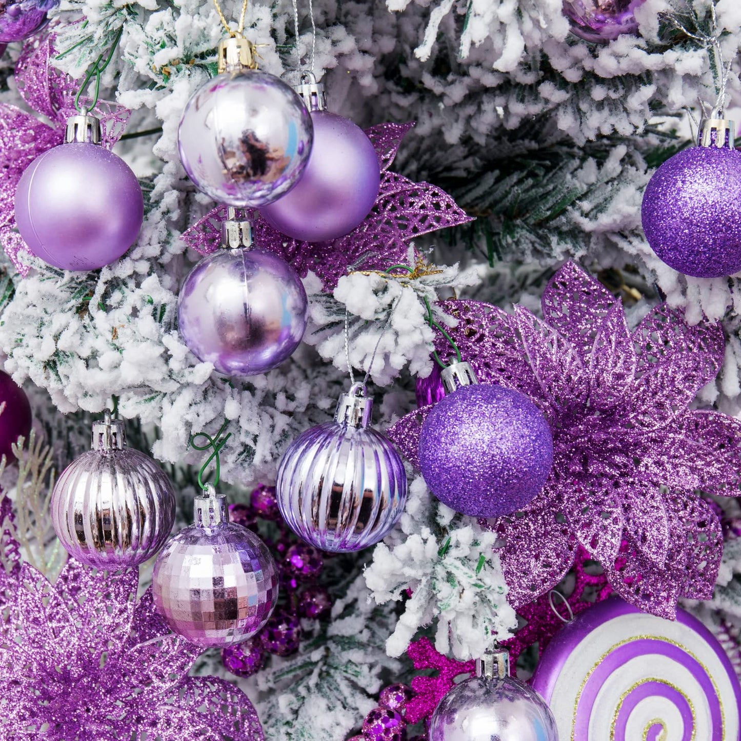 XmasExp 24ct Christmas Ball Ornaments Shatterproof Christmas Ornaments Set Decorations for Xmas Tree Balls Halloween Decorations (1.57''/40mm, Light Purple)