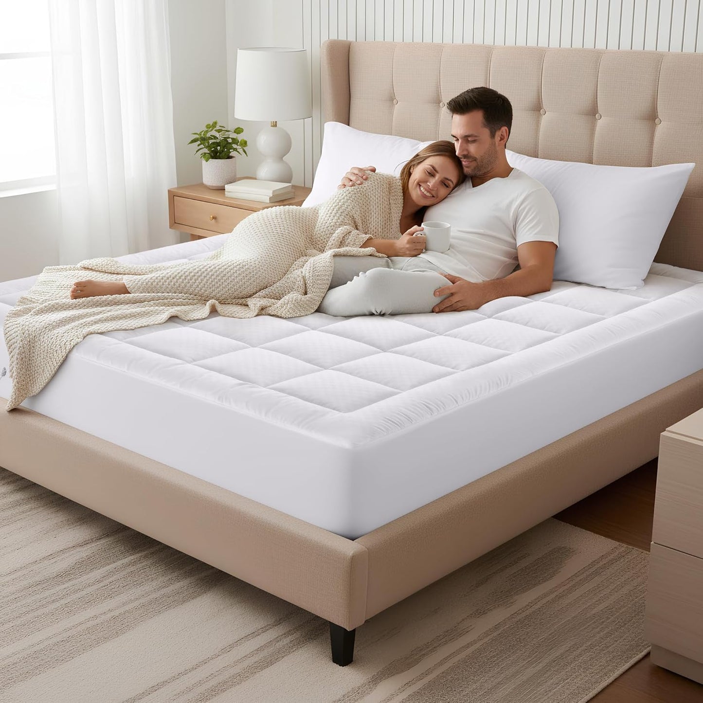 OLANLY Queen Quilted Mattress Pad - Soft Pillow Top, Cooling Comfort, Machine Washable, Deep Pocket, White
