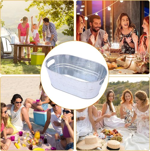4 Pack 4 Gallon Galvanized Ice Buckets for Parties, Large Metal Beverage Drink Tub Cooler with Leak-Proof Carry Handles, Heavy Duty Drink Tin Bins for Beer, Champagne and Wedding Bar Supplies