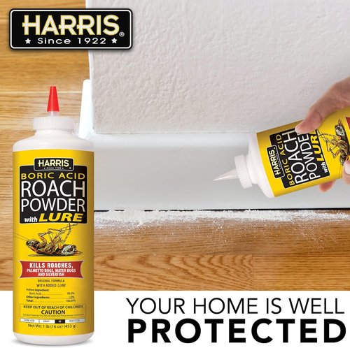HARRIS Boric Acid Roach & Silverfish Killer Powder - Effective Insect Lure | 16oz