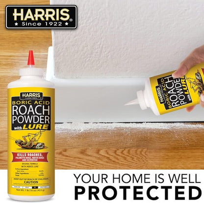HARRIS Boric Acid Roach & Silverfish Killer Powder - Effective Insect Lure | 16oz
