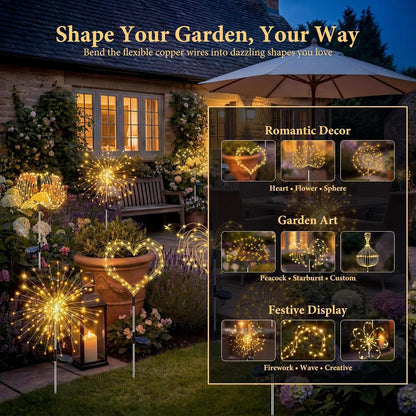 Solar Firework Lights - 120 LED Starburst Garden Lights | Waterproof Outdoor Decor - 2 Pack
