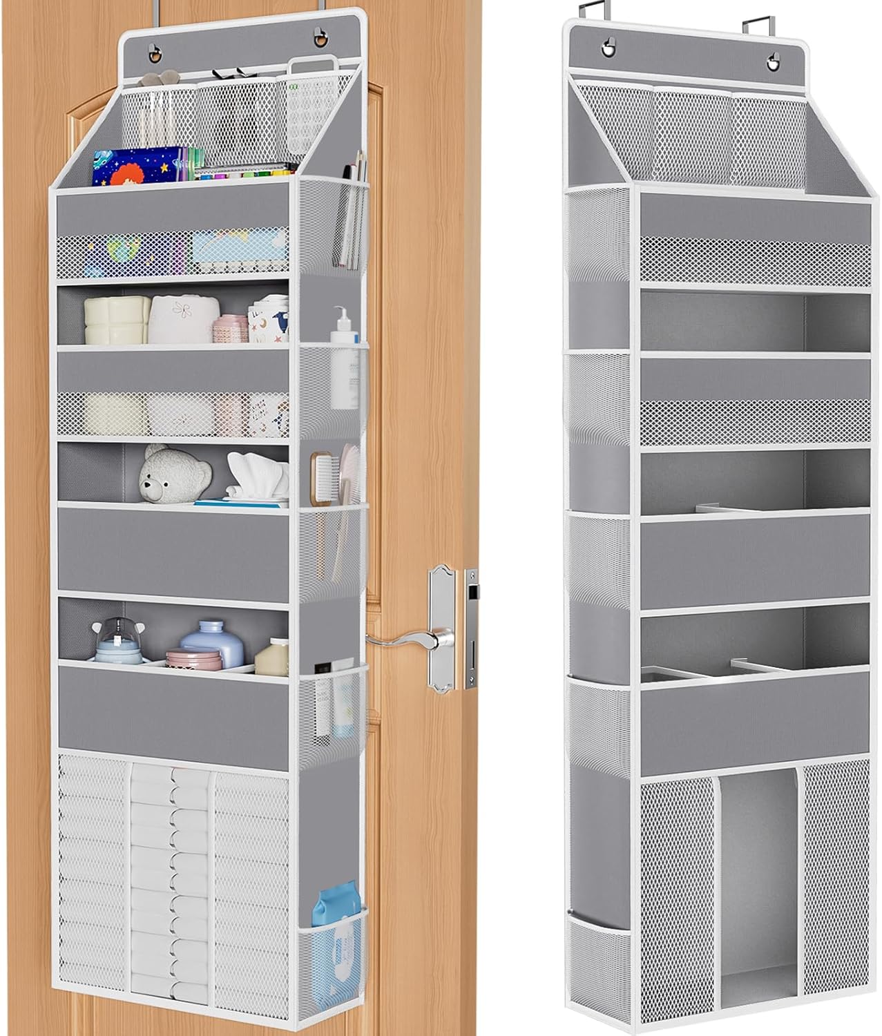 WISELIFE 5-Tier Over the Door Organizer - Heavy-Duty 50LB Capacity with 5 Spacious & 13 Mesh Pockets | Gray