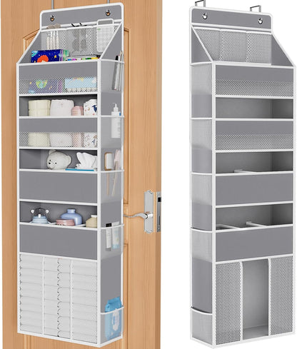 WISELIFE 5-Tier Over the Door Organizer - Heavy-Duty 50LB Capacity with 5 Spacious & 13 Mesh Pockets | Gray