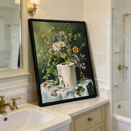 Skiennix Funny Floral Bathroom Wall Art - Moody Botanical Canvas Print | 8x10 Inch Decor