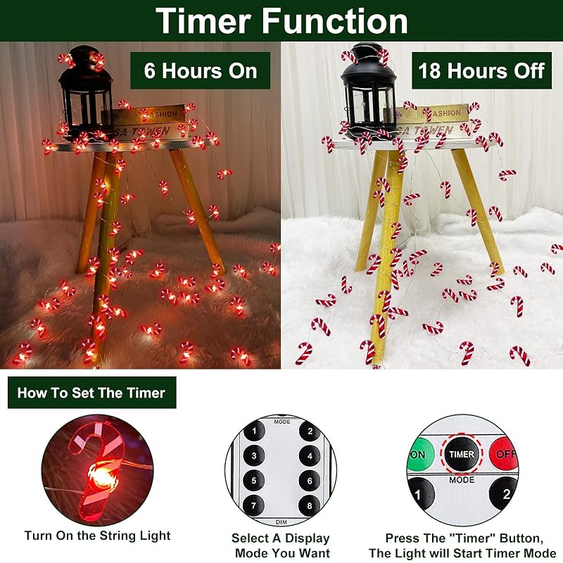 Candy Cane String Lights 26.2 Ft 80LED Remote Battery Xmas Decor Warm White