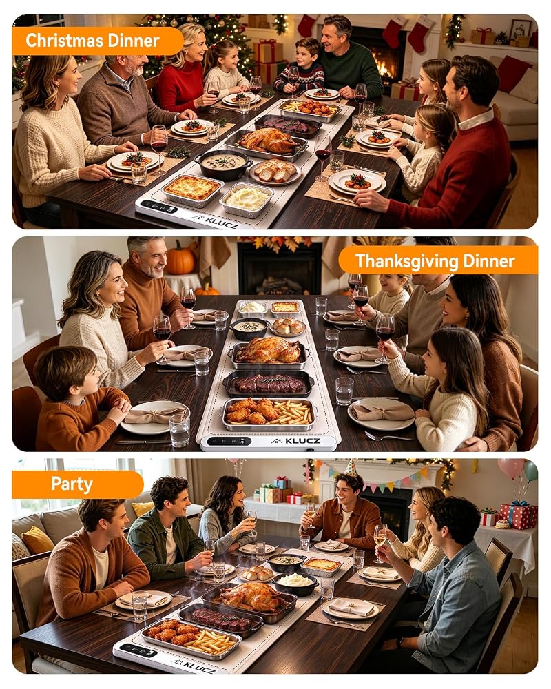 Warming Mat for Food, Extra Long 45x15 in - Graphene Rapid Heat, 6 Temps, 12h Timer, White