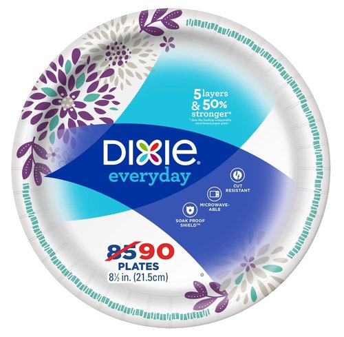Dixie Medium Paper Plates, 8.5 Inch, 90 Count, 2X Stronger*, Microwave-Safe, Soak-Proof, Cut Resistant, Disposable Plates For Everyday Breakfast, Lunch, & Dinner Meals