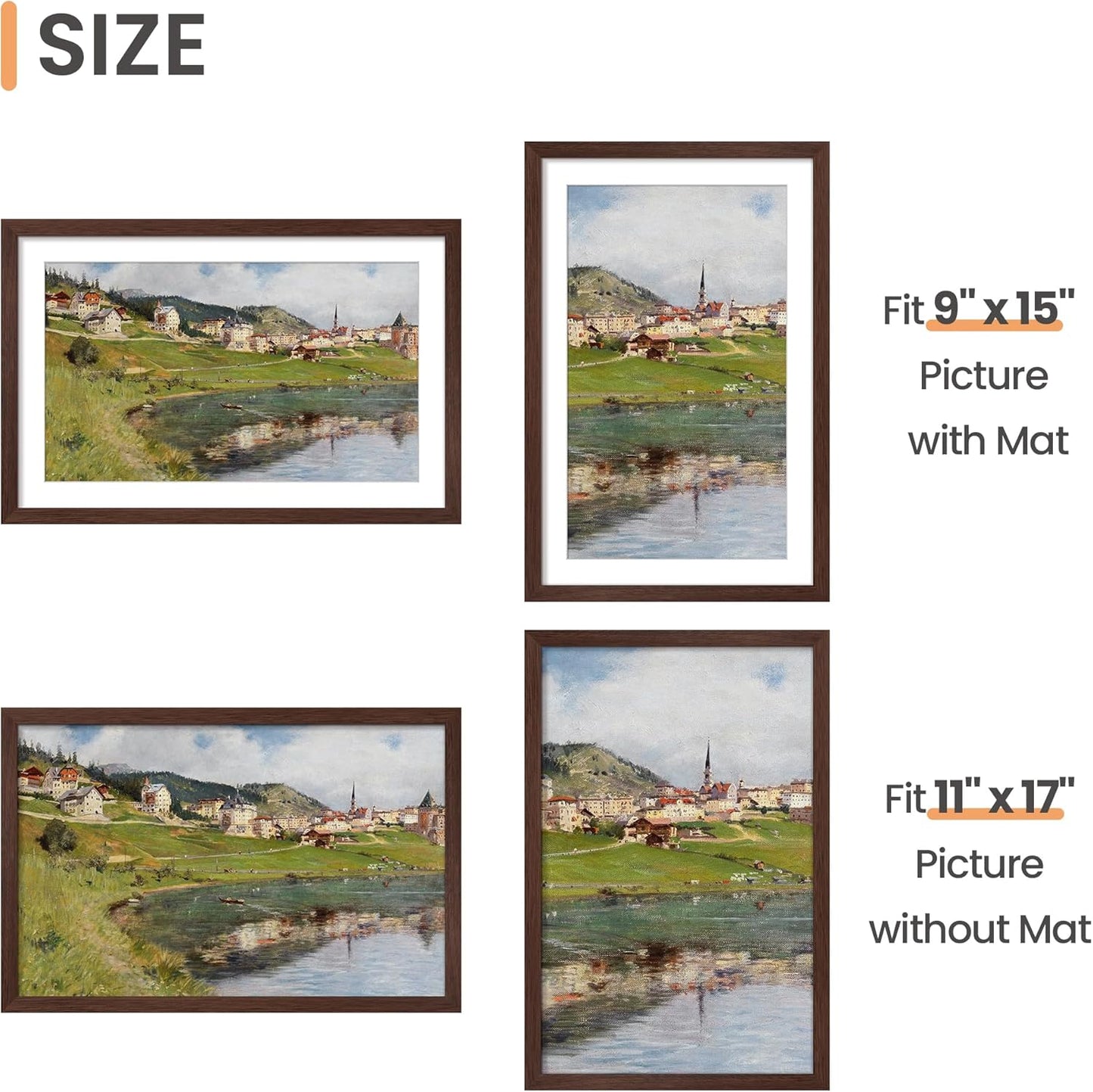 Upsimples 11x17 Picture Frame - Versatile Wall Hanging for 9x15 or 11x17 Photos - Brown, 1 Pack