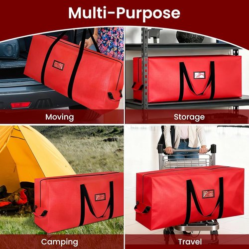 Christmas Tree Storage Bag - 9FT Heavy Duty Waterproof Bag with Dual Zippers & Reinforced Handles | Red
