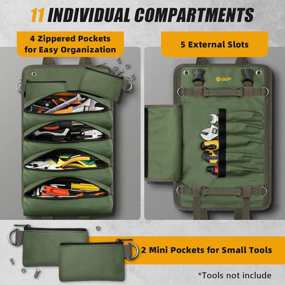 UUP Heavy Duty Tool Bag Roll-Up - Portable Soft Storage Organizer with Pockets | Green, Perfect for Mechanics & Gifts for Dad