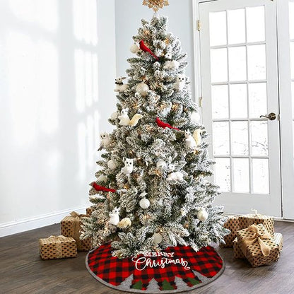 Juegoal 32-Inch Christmas Tree Skirt - Soft Red and Black Plaid Mat for Holiday Decor