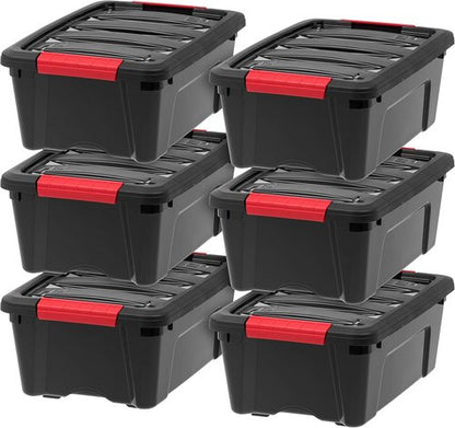 IRIS USA 13 QT Plastic Storage Box - Durable BPA-Free Containers with Lids & Latches | 6 Pack - Black