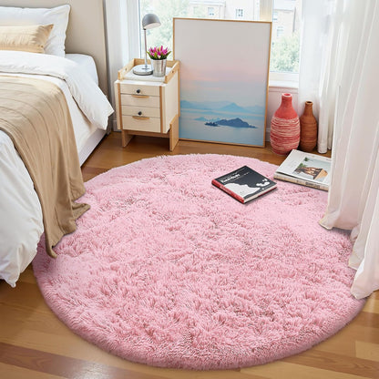 OLANLY Pink Round Rug - Soft & Fluffy 7 ft Circle Area Rug for Bedroom & Living Room Decor