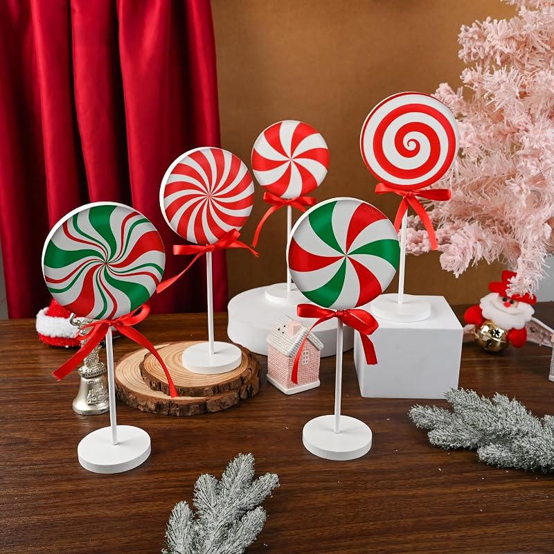 6-Piece Wooden Christmas Candy Cane Sign Set – Farmhouse Tiered Tray Topper Decor