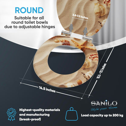 Sanilo Soft Close Toilet Seat ROUND, Quiet and Slow Close Lid and Seat, Strong Bumpers and Hinges, Sanibel