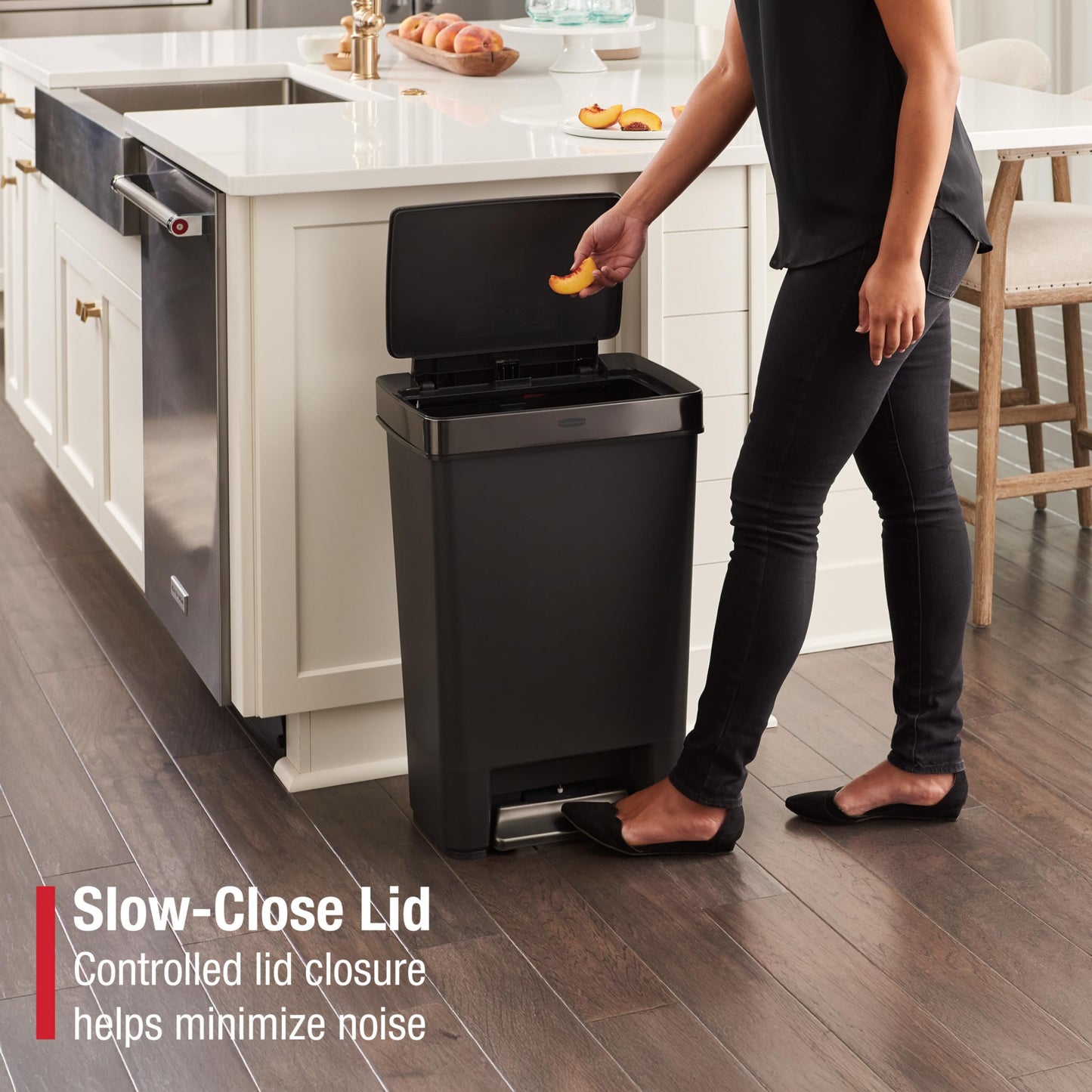 Rubbermaid Premier Series IV Step-On Trash Can for Home and Kitchen, 12.4 Gallon, Stainless Steel Lid Charcoal, for Home/Kitchen/Garage/Apartment/Office