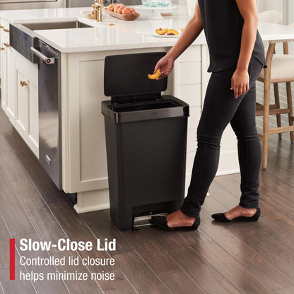 Rubbermaid Premier Series IV Step-On Trash Can for Home and Kitchen, 12.4 Gallon, Stainless Steel Lid Charcoal, for Home/Kitchen/Garage/Apartment/Office