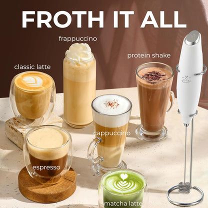 Zulay Kitchen Tornado Triple Whisk Milk Frother - Handheld Foam Maker for Coffee & Lattes - Blizzard White