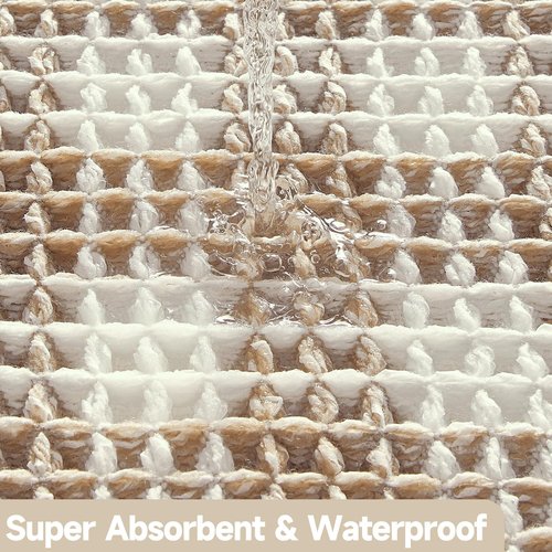 TYUU Waffle Runner Rug Bathroom, Long Boho Bathroom Rugs Non Slip Washable Absorbent Checkered Bathroom Mat Quick Dry Farmhouse Bath Mat, 72"x24" Khaki and White