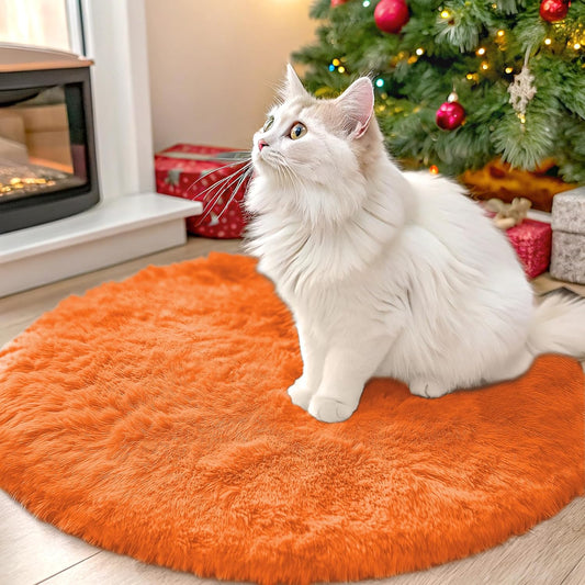 OLANLY Orange Round Rug - Soft, Machine Washable Shaggy Carpet for Bedroom or Living Room | 2 ft Circle